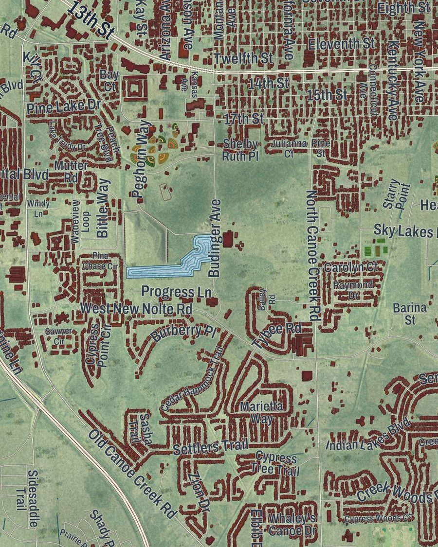 Close-up of St. Cloud streets on the map