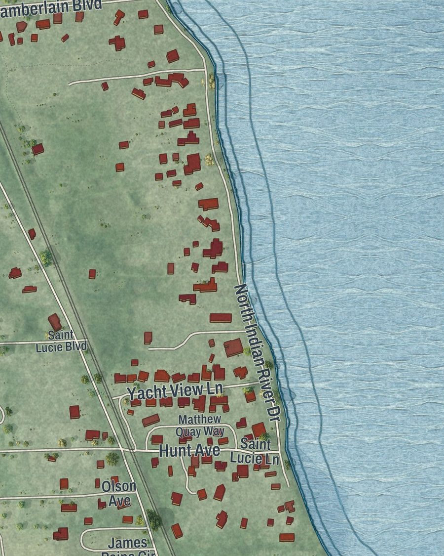 Close-up of St. Lucie Village streets on the map
