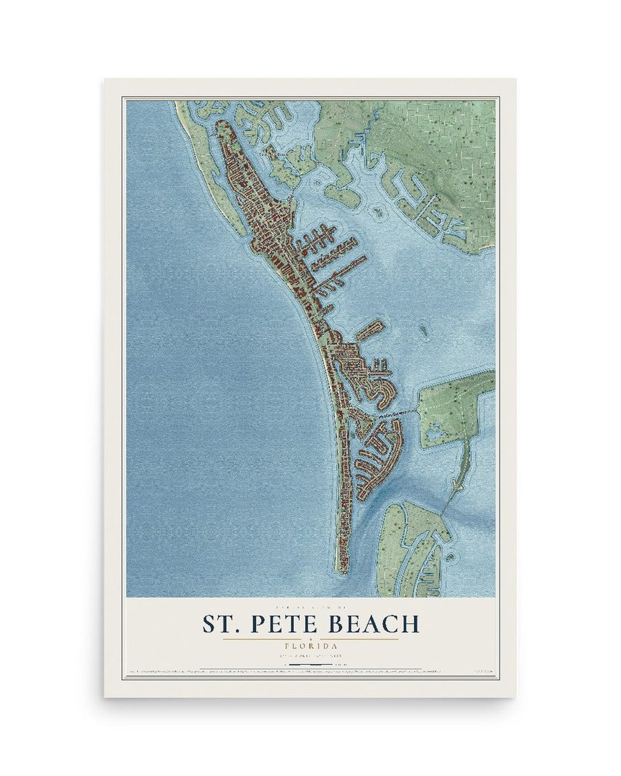 St. Pete Beach, Florida map print, 12 x 18 in, print only