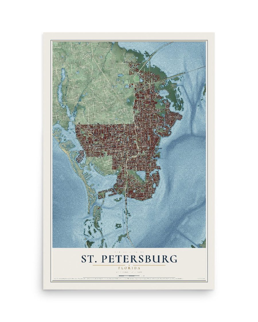 St. Petersburg, Florida map print, 12 x 18 in, print only