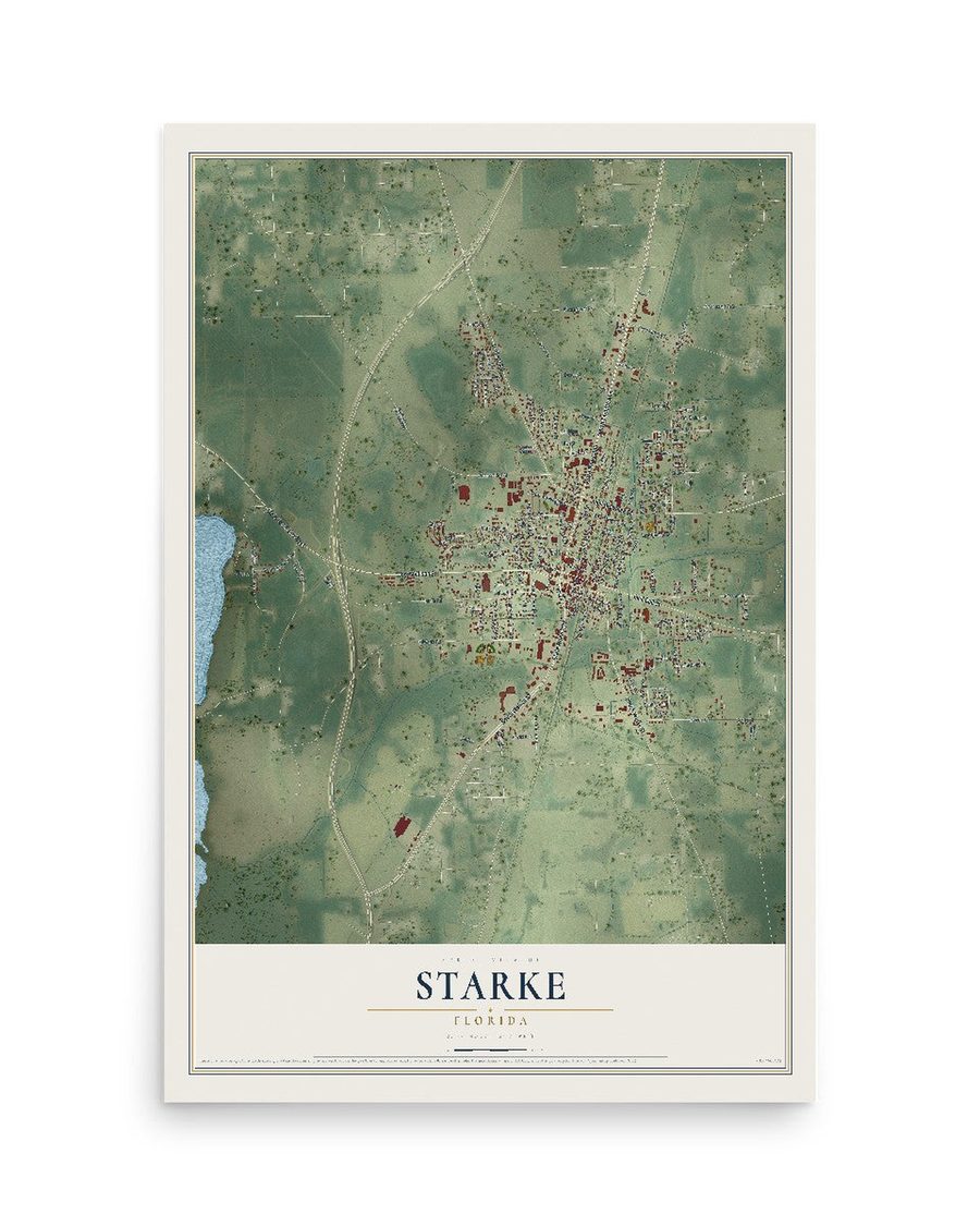 Starke, Florida map print, 12 x 18 in, print only