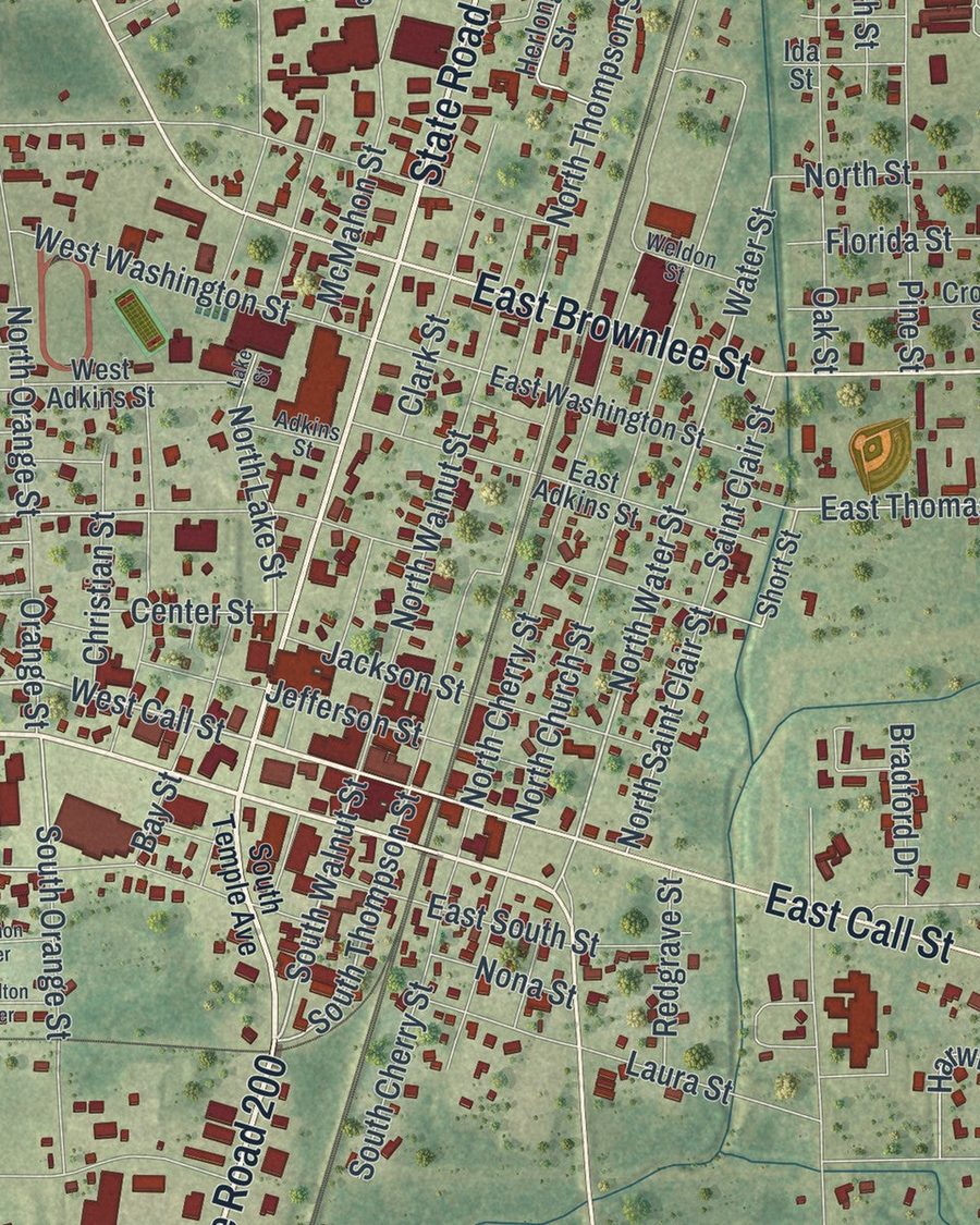 Close-up of Starke streets on the map