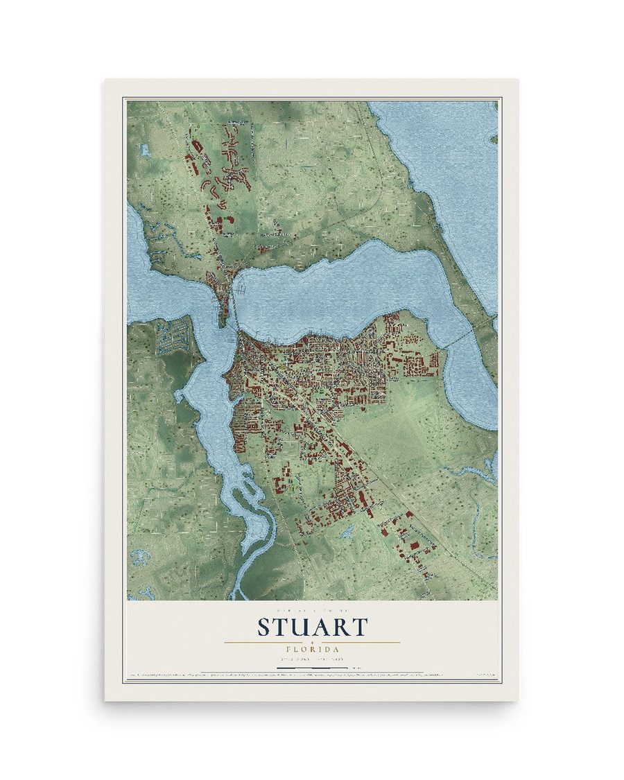 Stuart, Florida map print, 12 x 18 in, print only