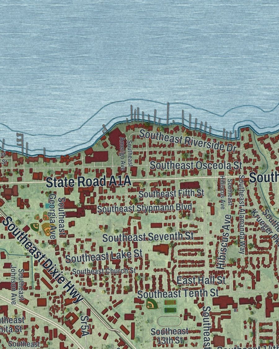 Close-up of Stuart streets on the map