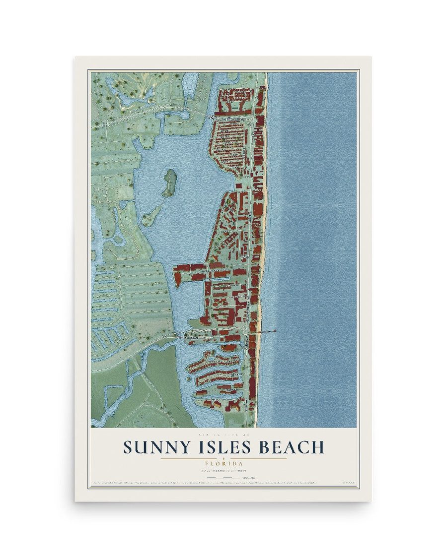 Sunny Isles Beach, Florida map print, 12 x 18 in, print only