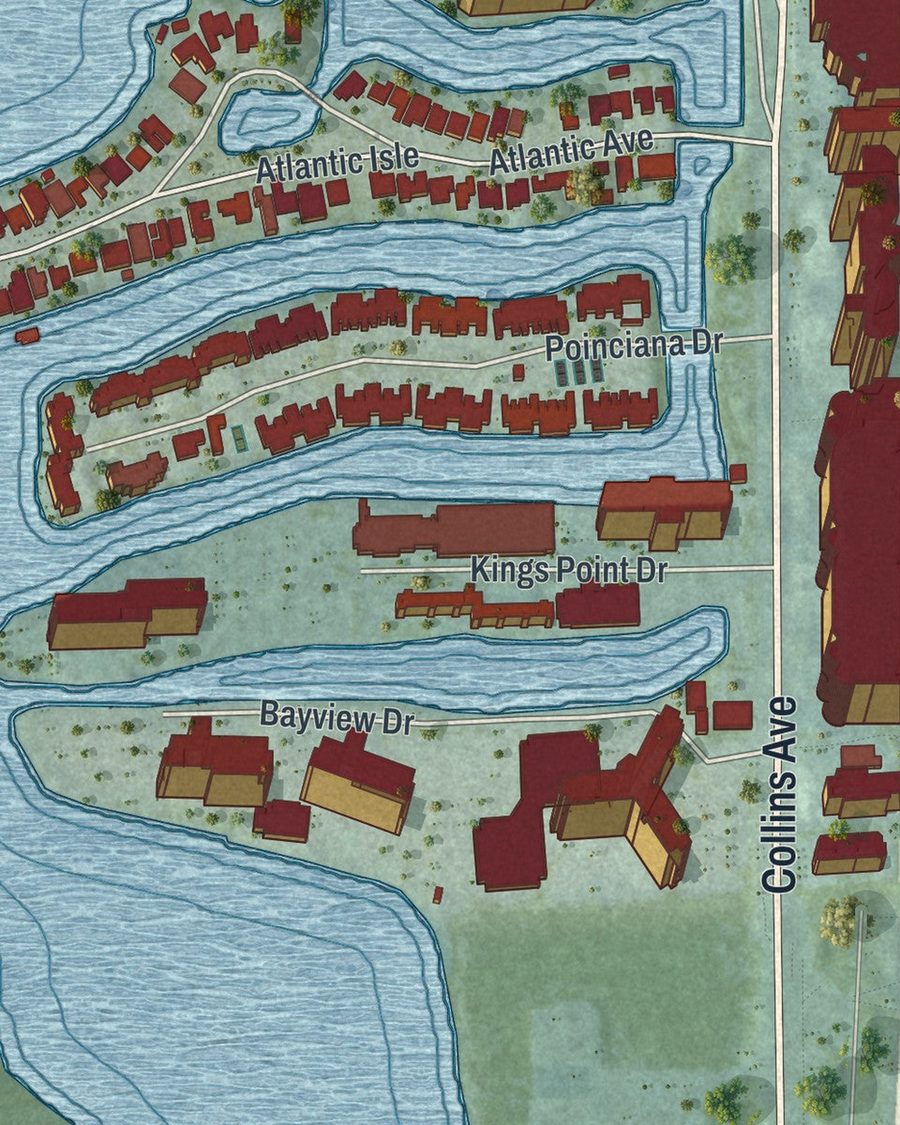 Close-up of Sunny Isles Beach streets on the map