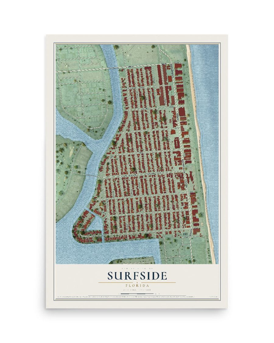 Surfside, Florida map print, 12 x 18 in, print only