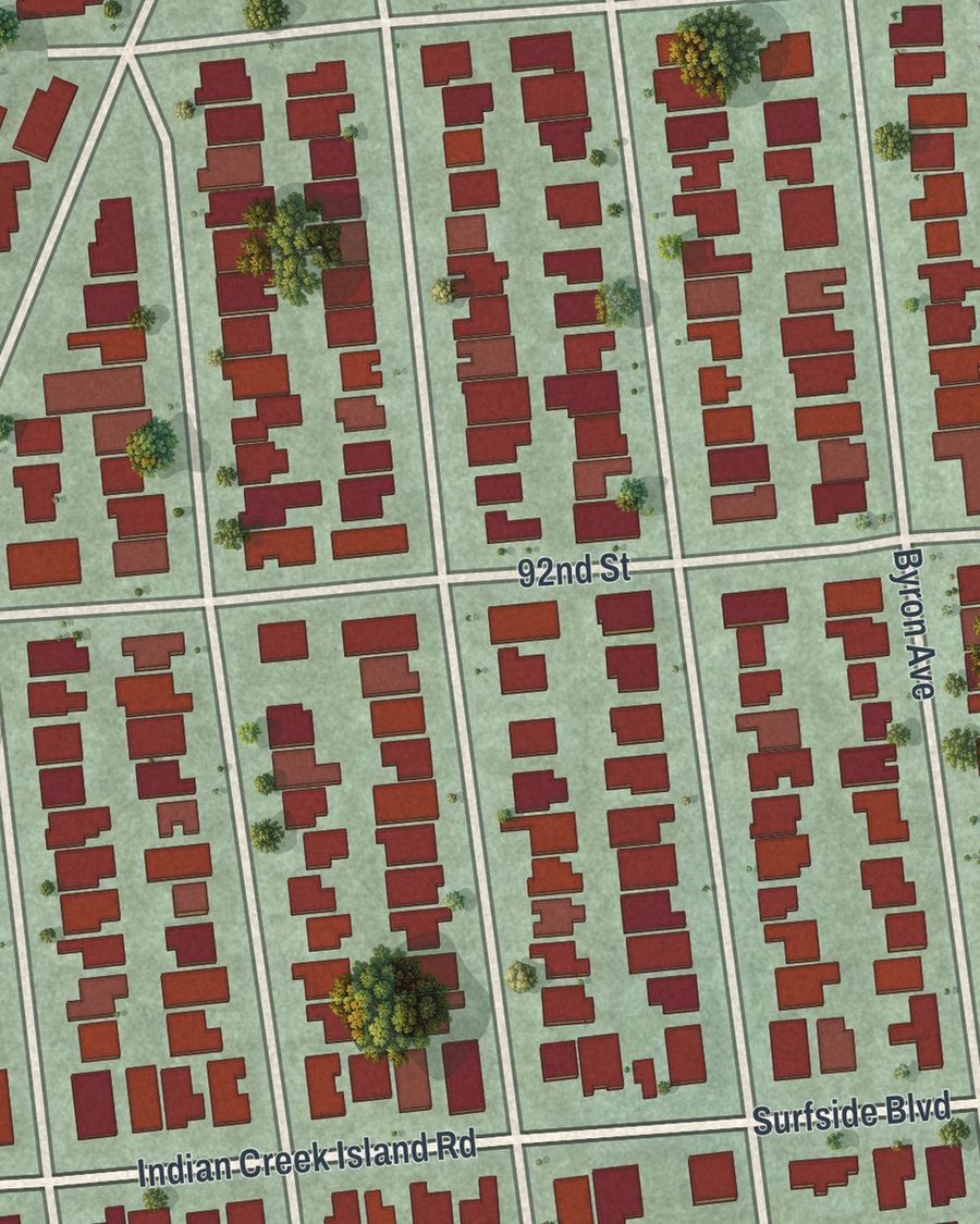 Close-up of Surfside streets on the map