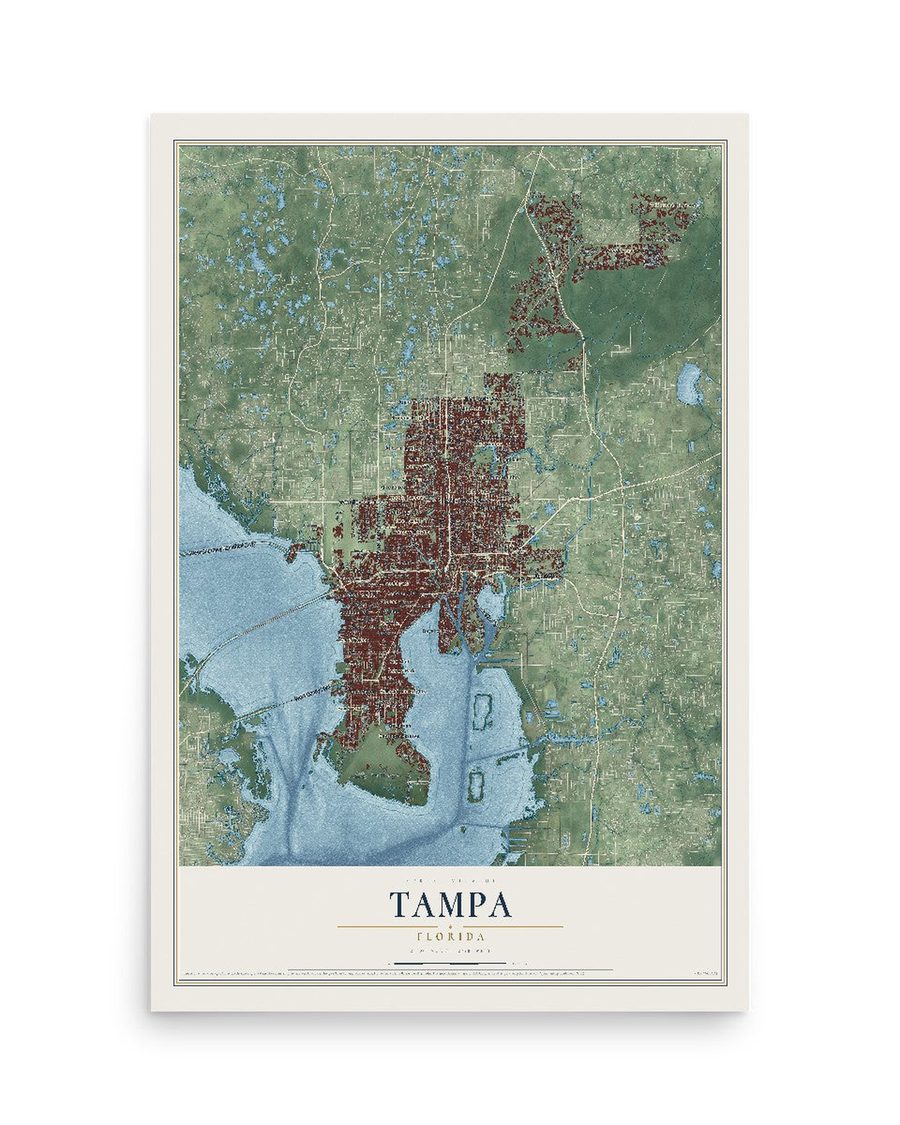 Tampa, Florida map print, 12 x 18 in, print only