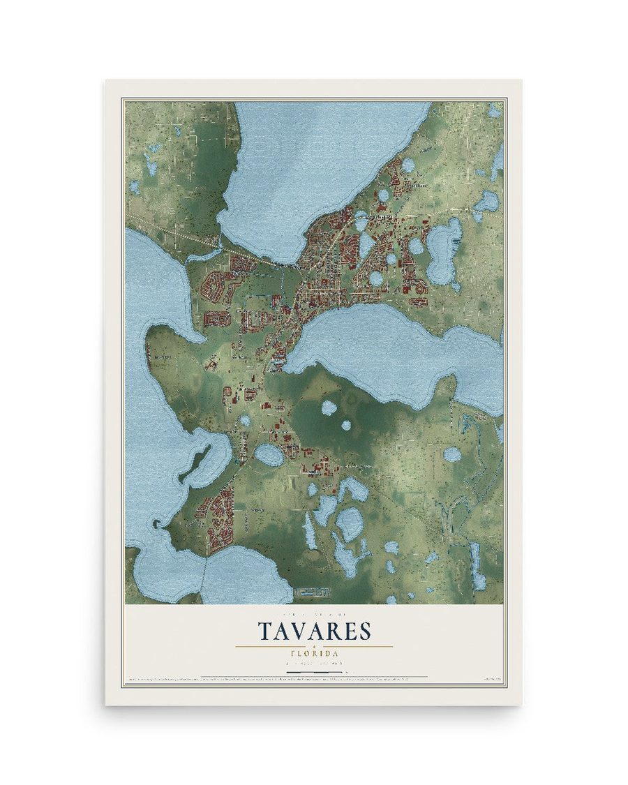 Tavares, Florida map print, 12 x 18 in, print only