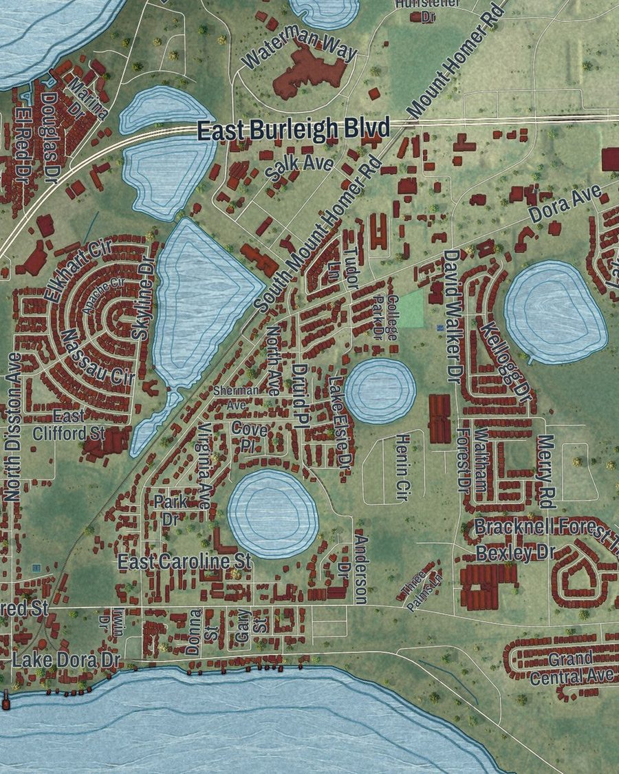 Close-up of Tavares streets on the map