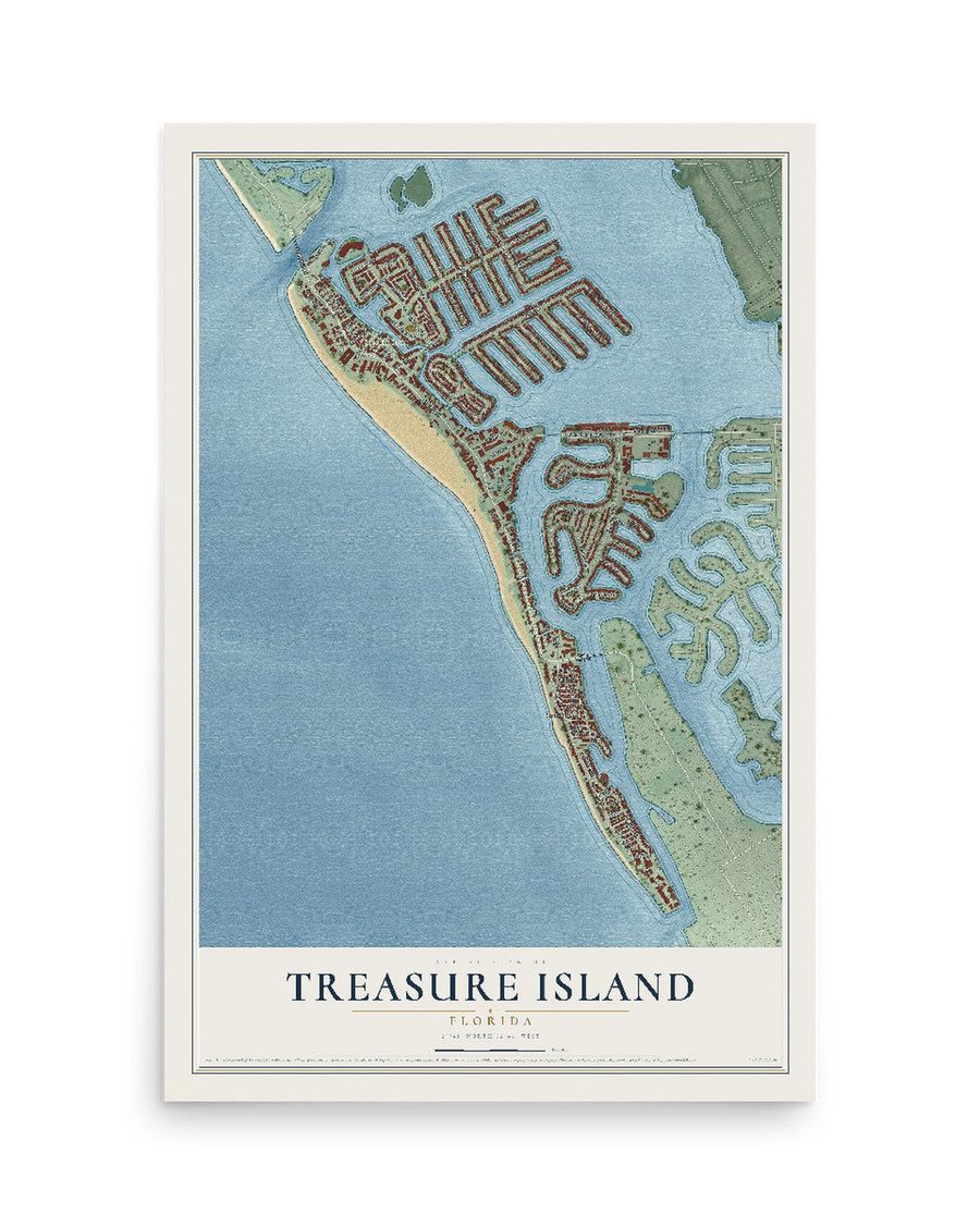 Treasure Island, Florida map print, 12 x 18 in, print only
