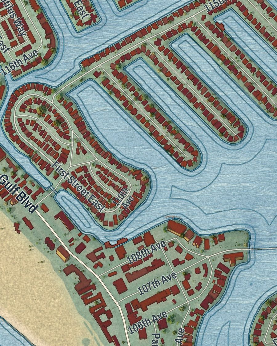 Close-up of Treasure Island streets on the map