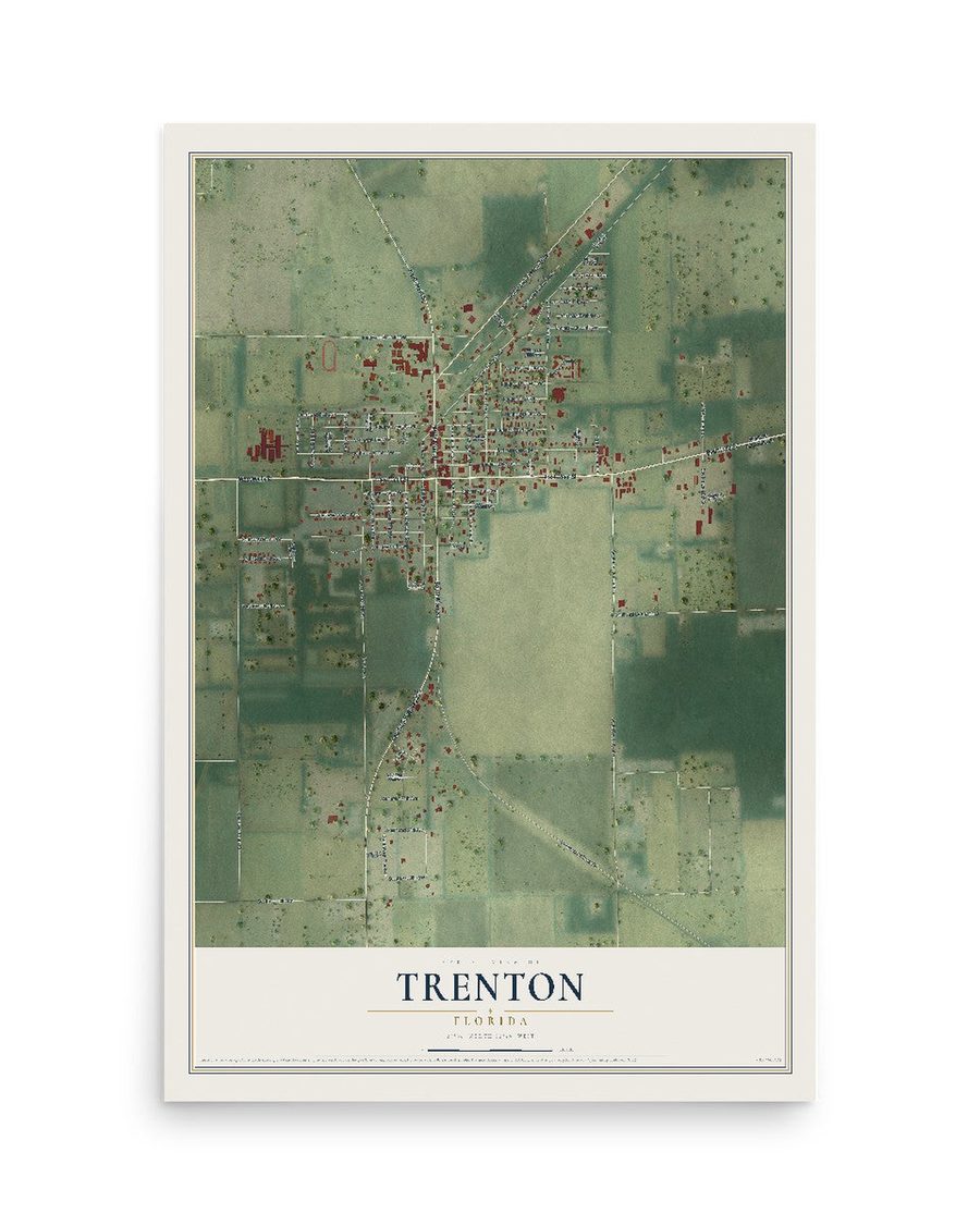 Trenton, Florida map print, 12 x 18 in, print only