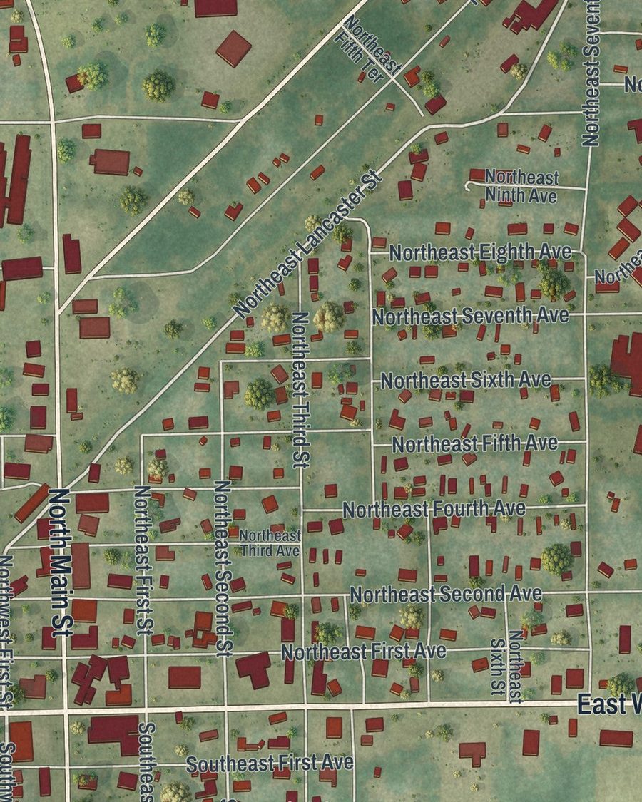 Close-up of Trenton streets on the map