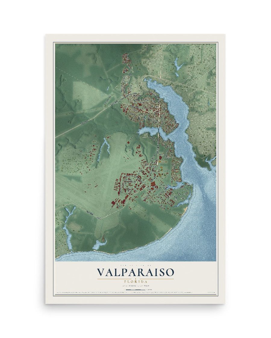Valparaiso, Florida map print, 12 x 18 in, print only