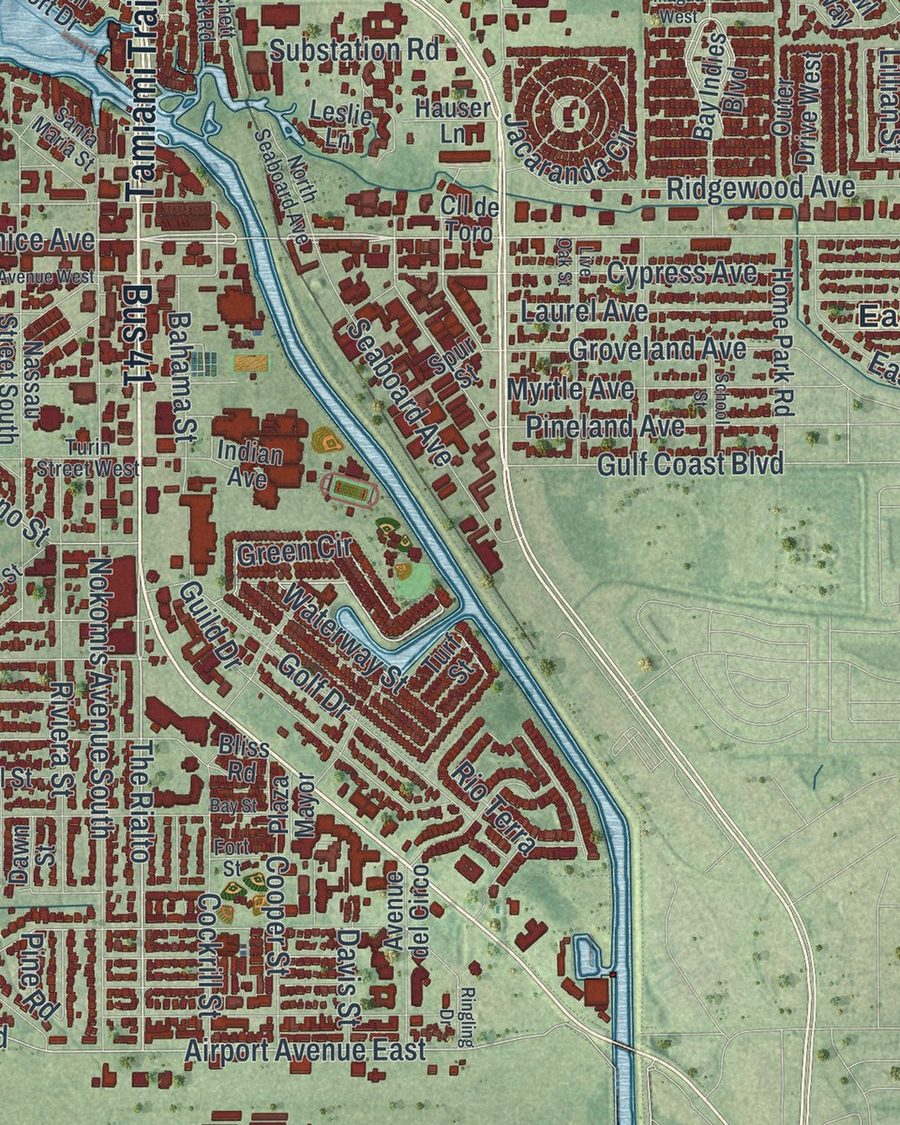 Close-up of Venice streets on the map