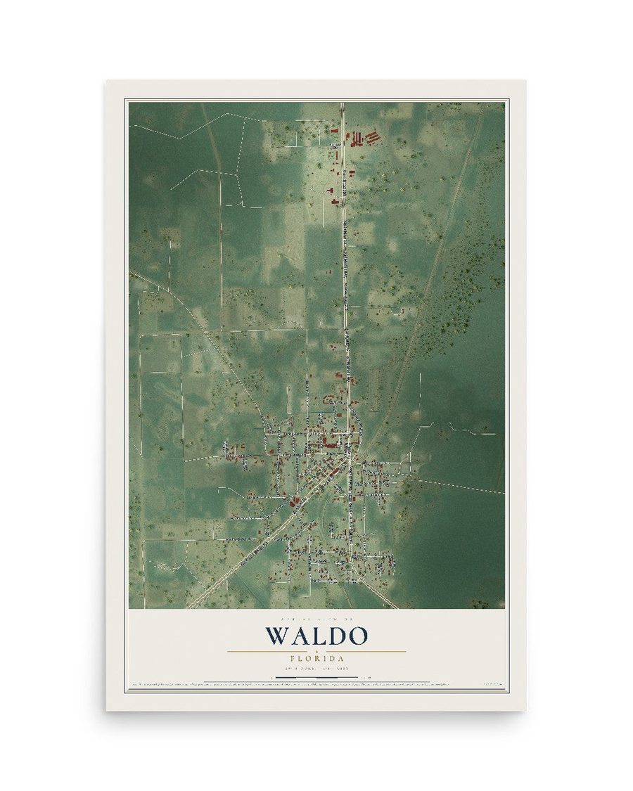 Waldo, Florida map print, 12 x 18 in, print only