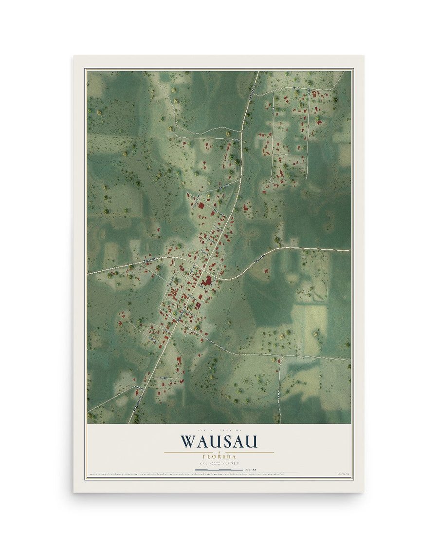 Wausau, Florida map print, 12 x 18 in, print only