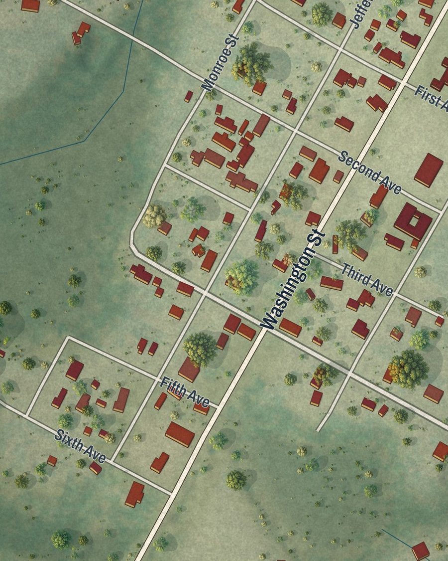 Close-up of Wausau streets on the map