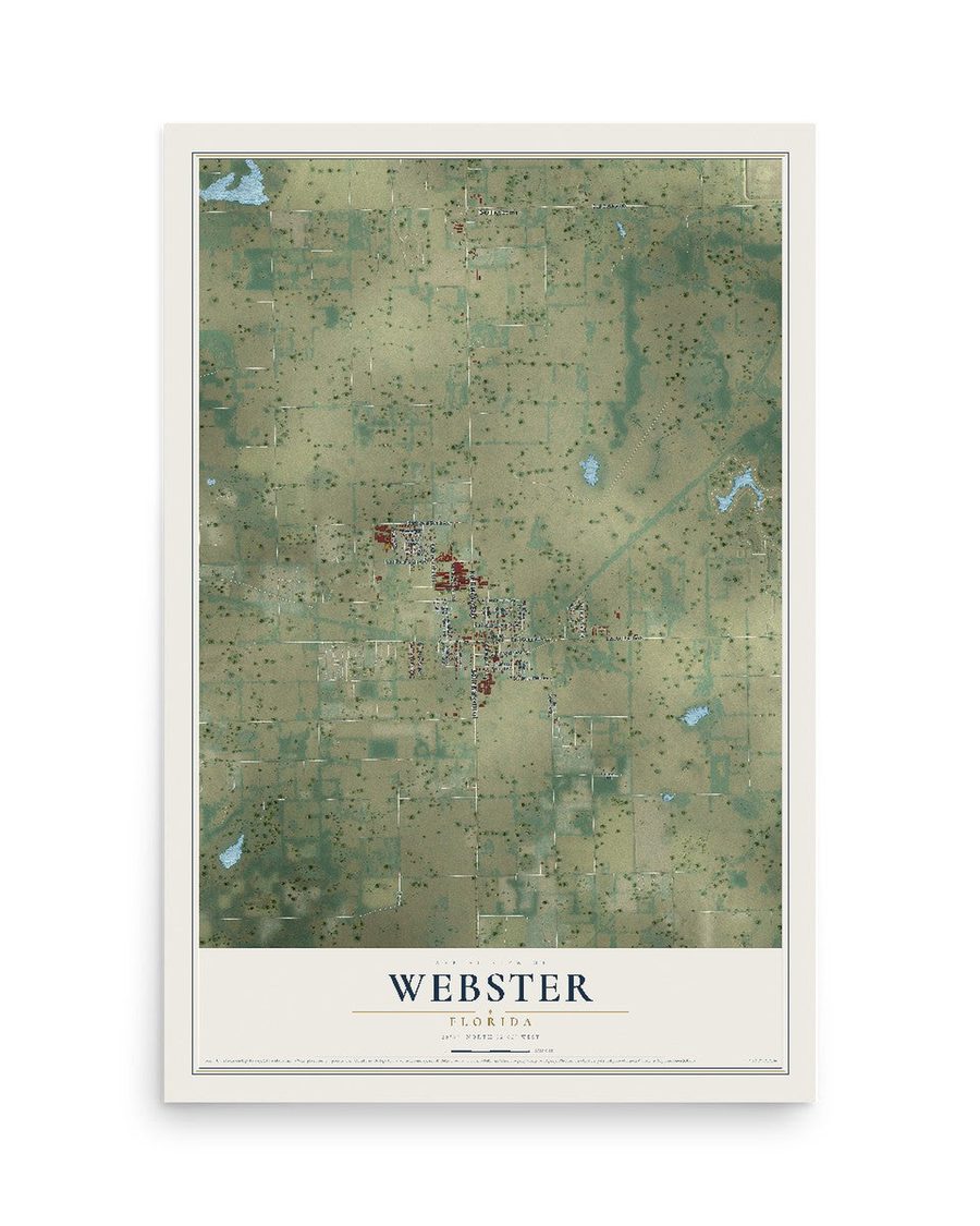 Webster, Florida map print, 12 x 18 in, print only