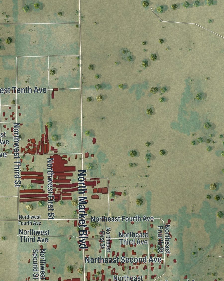 Close-up of Webster streets on the map