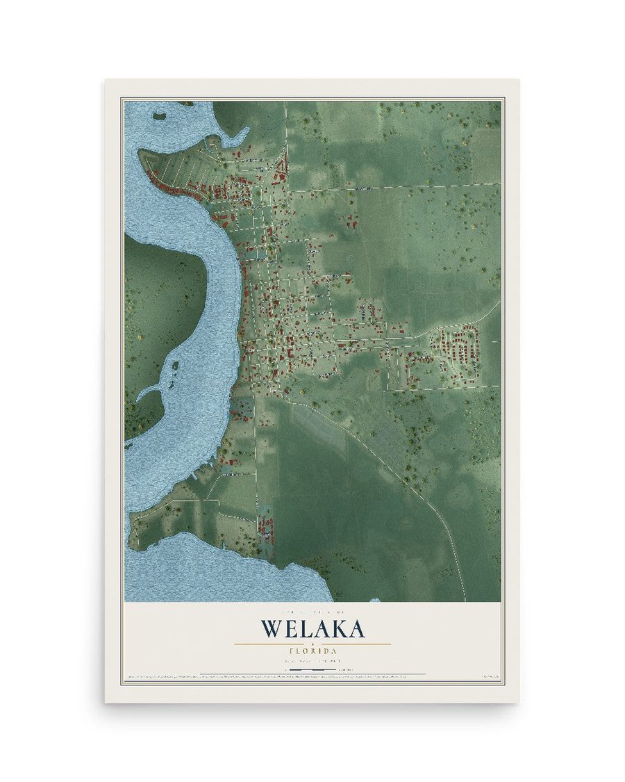 Welaka, Florida map print, 12 x 18 in, print only