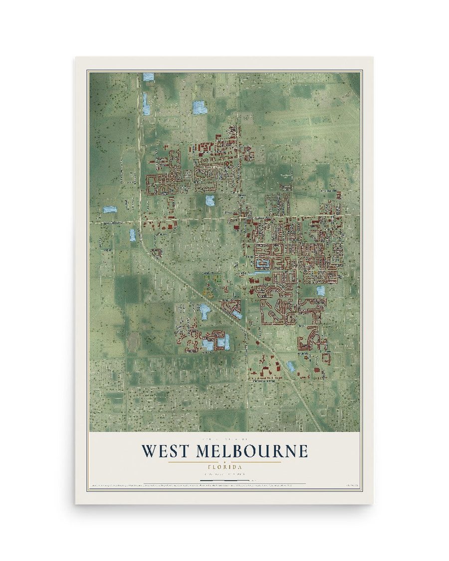 West Melbourne, Florida map print, 12 x 18 in, print only
