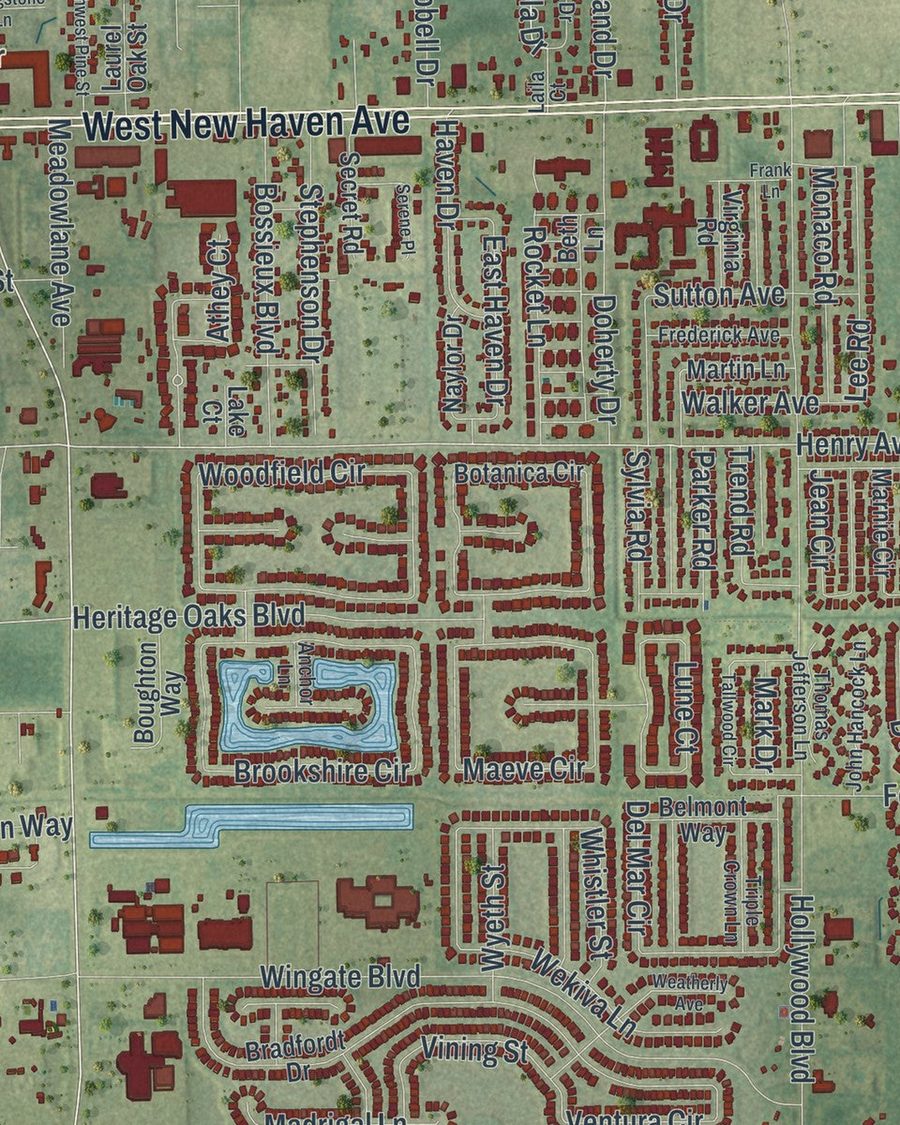Close-up of West Melbourne streets on the map