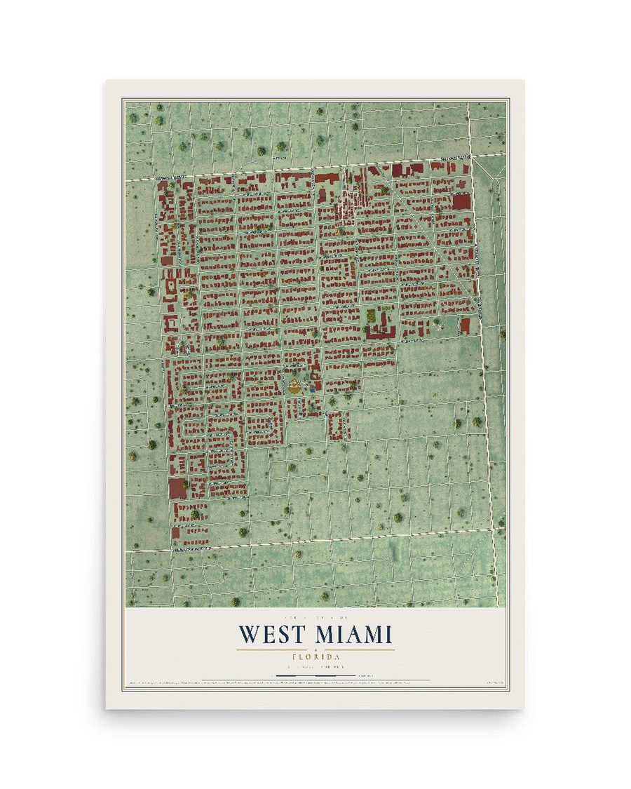 West Miami, Florida map print, 12 x 18 in, print only