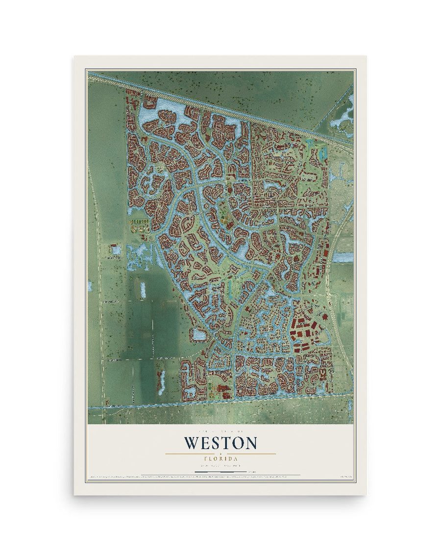 Weston, Florida map print, 12 x 18 in, print only
