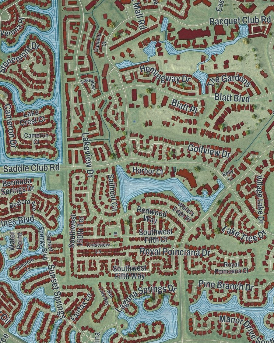 Close-up of Weston streets on the map