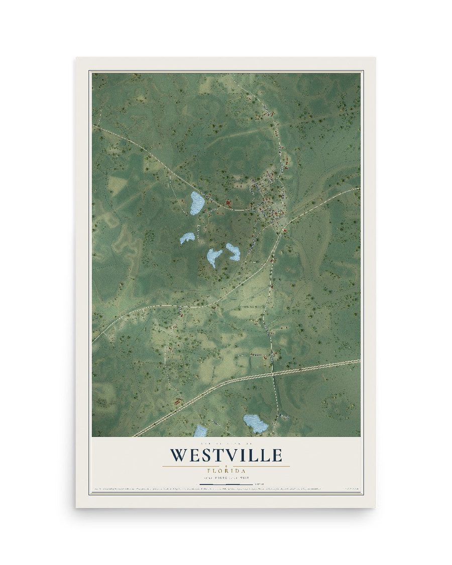 Westville, Florida map print, 12 x 18 in, print only