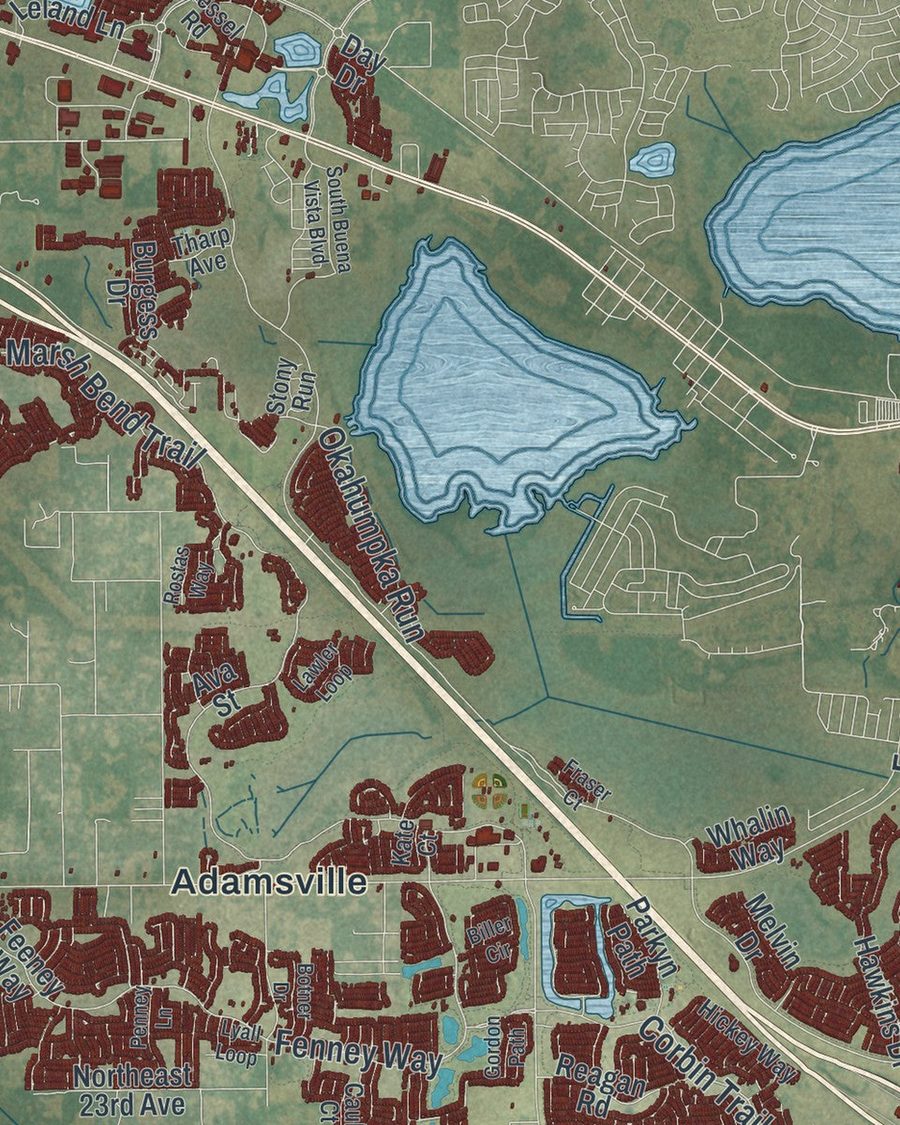 Close-up of Wildwood streets on the map