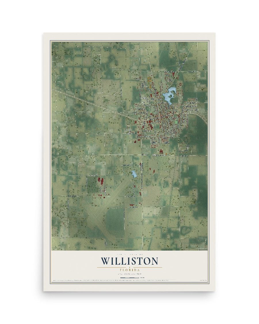 Williston, Florida map print, 12 x 18 in, print only