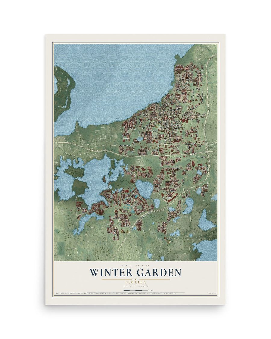 Winter Garden, Florida map print, 12 x 18 in, print only