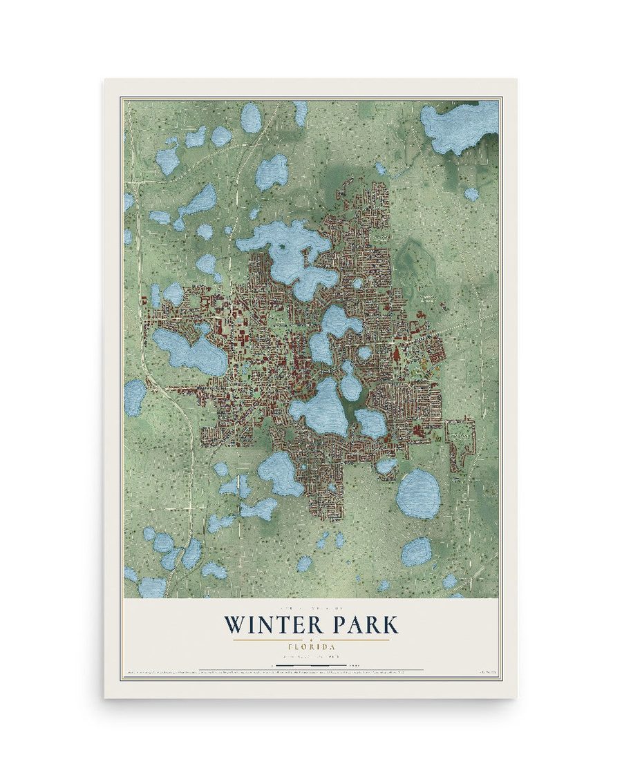 Winter Park, Florida map print, 12 x 18 in, print only
