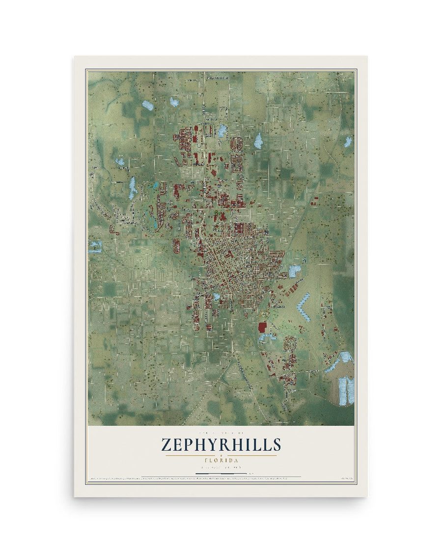 Zephyrhills, Florida map print, 12 x 18 in, print only