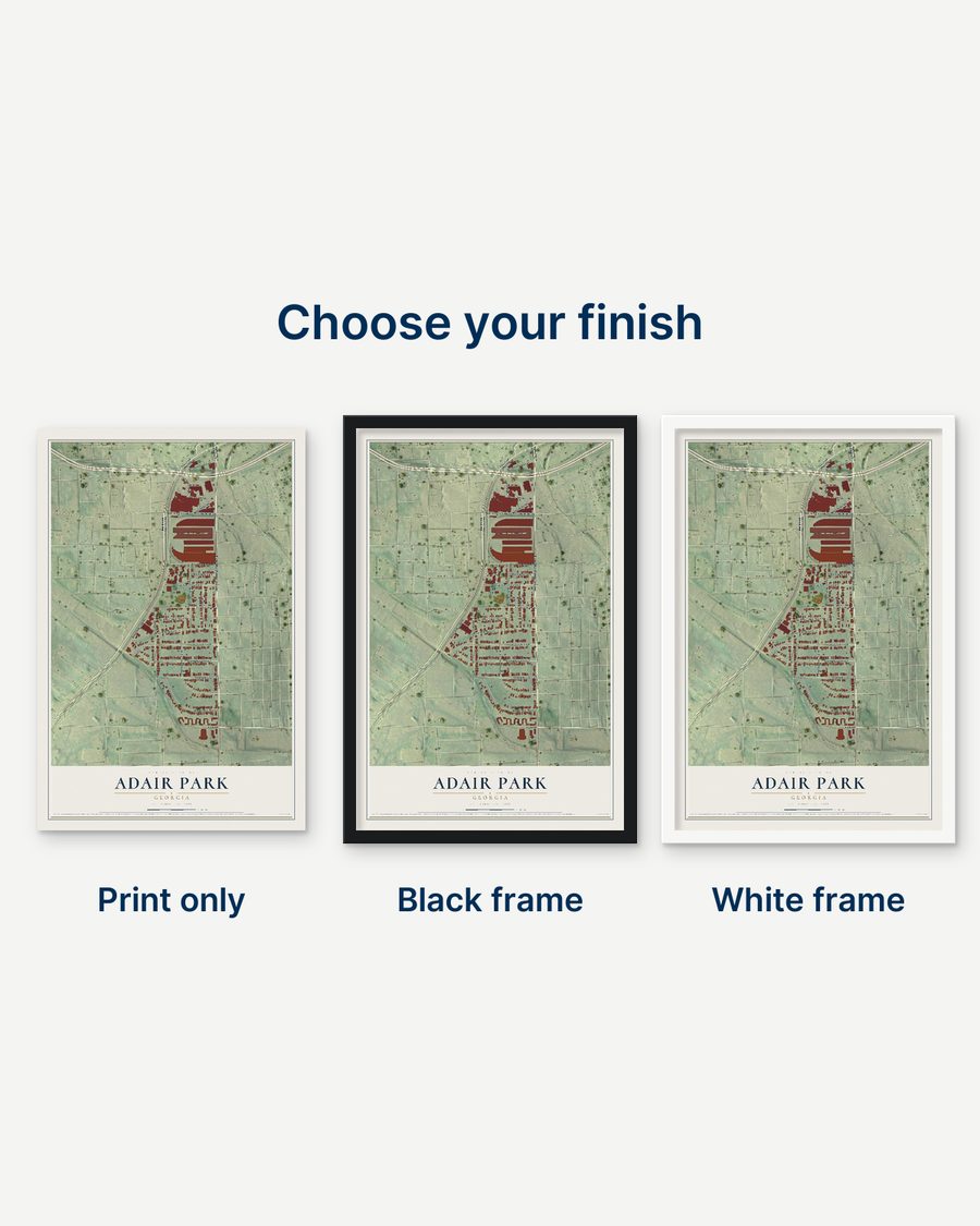 The Adair Park, Georgia map as a print only, in a black frame and in a white frame