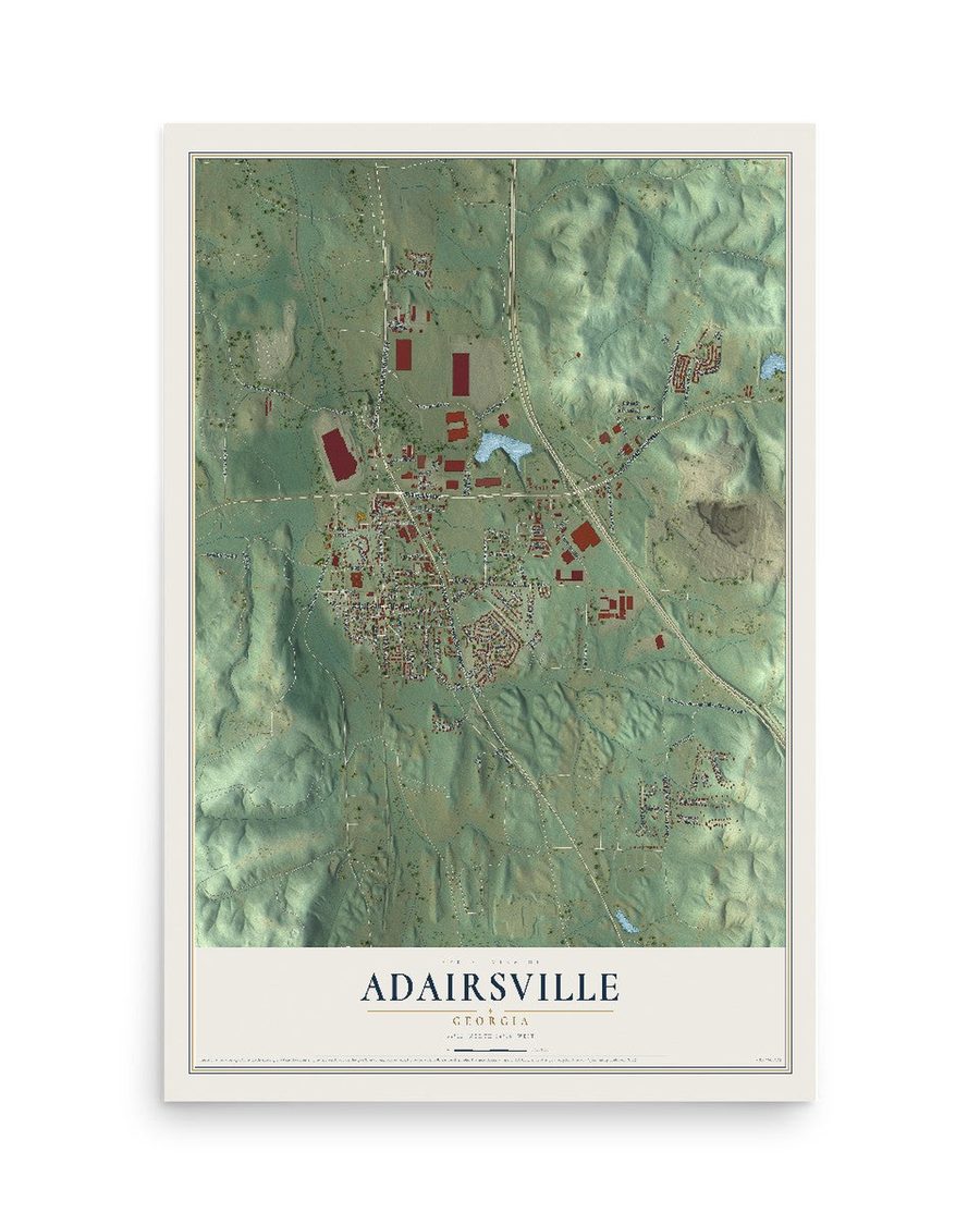 Adairsville, Georgia map print, 12 x 18 in, print only
