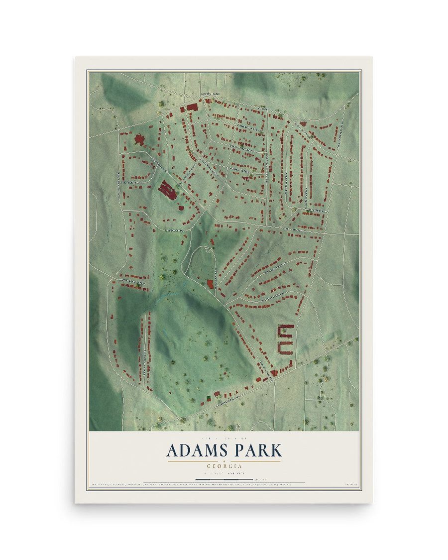 Adams Park, Georgia map print, 12 x 18 in, print only