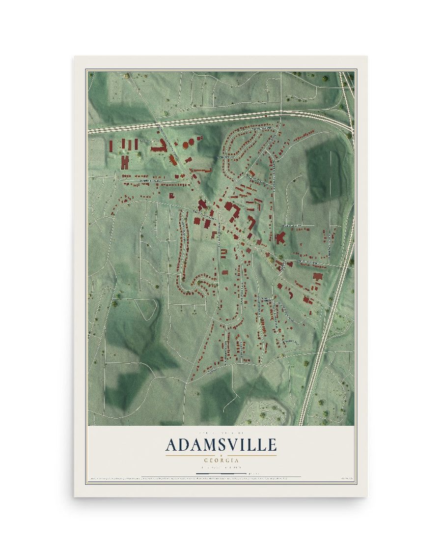 Adamsville, Georgia map print, 12 x 18 in, print only