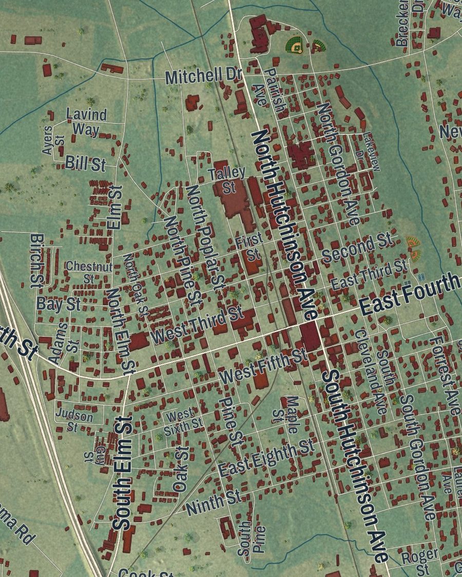 Close-up of Adel streets on the map