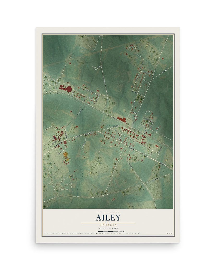 Ailey, Georgia map print, 12 x 18 in, print only