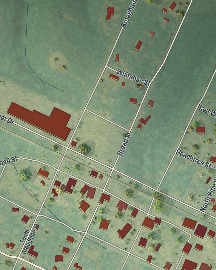 Close-up of Ailey streets on the map