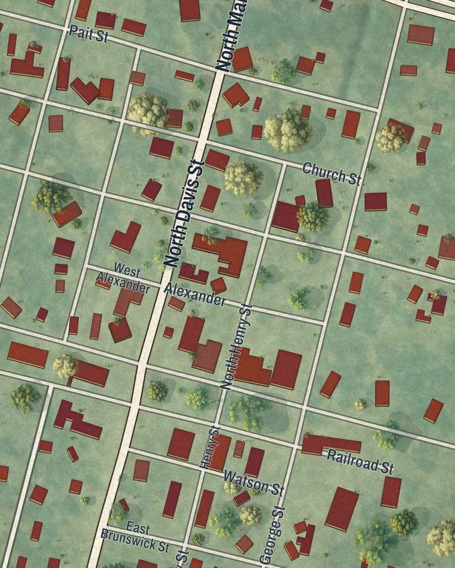 Close-up of Alapaha streets on the map