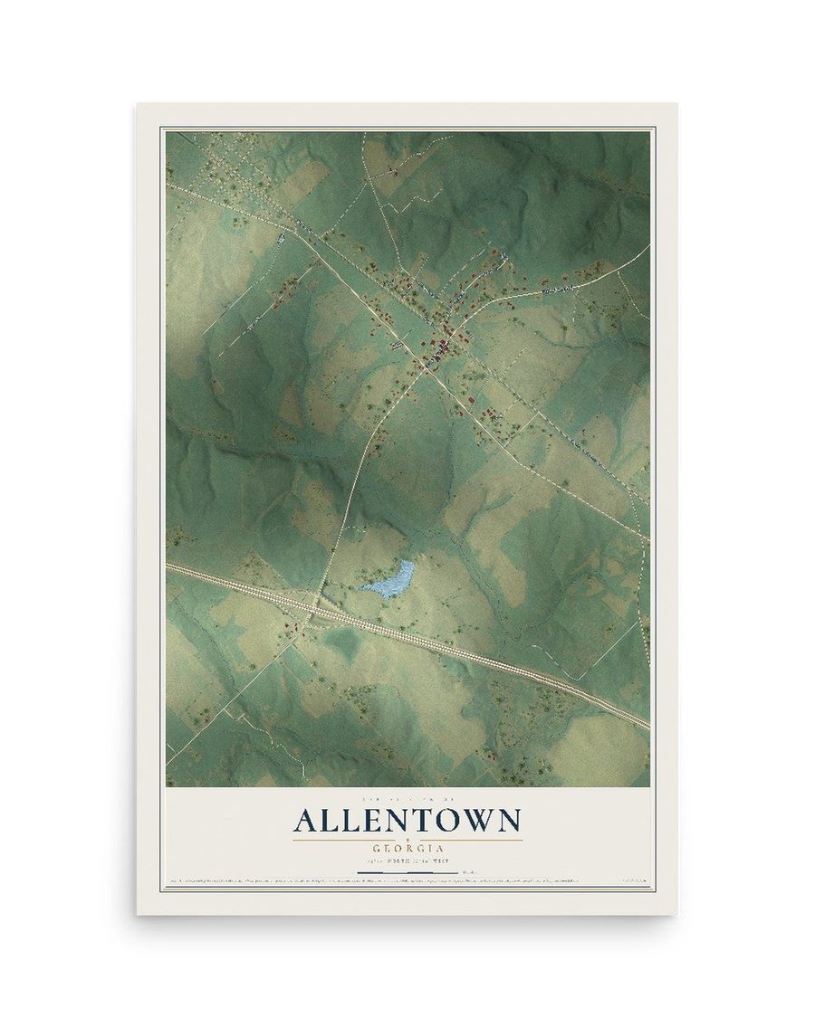 Allentown, Georgia map print, 12 x 18 in, print only