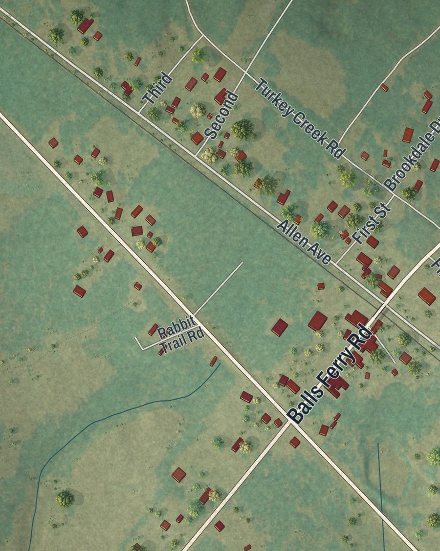Close-up of Allentown streets on the map