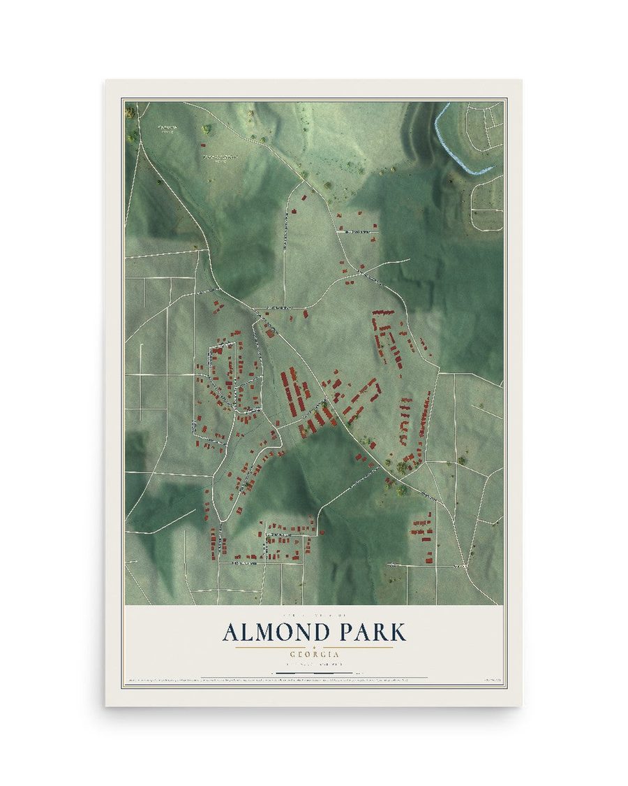 Almond Park, Georgia map print, 12 x 18 in, print only