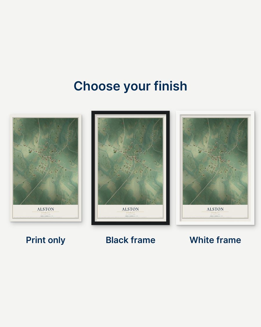 The Alston, Georgia map as a print only, in a black frame and in a white frame